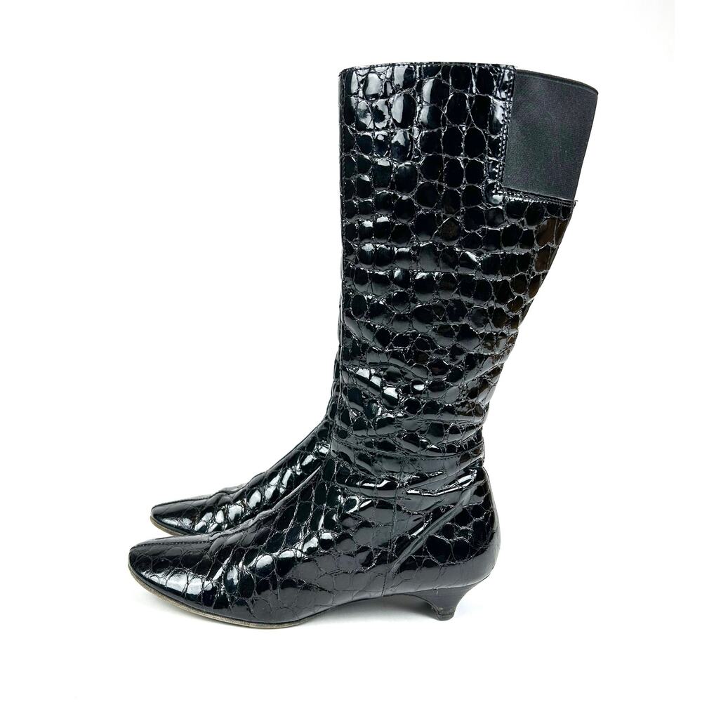 Miu Miu Croc Effect Knee High Kitten Heel Boots - image 2
